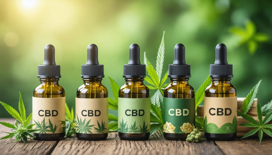 Collection of certified CBD oil products with quality testing documentation